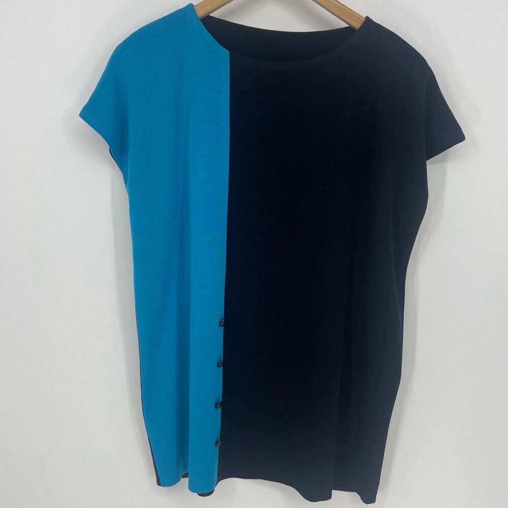 Misook Blue/Black Color Block Top Short Sleeve Size Medium
